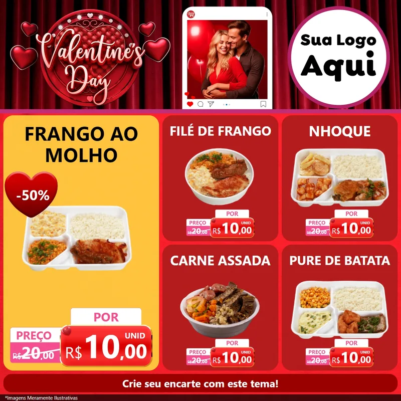 Modelo de Rede Social para Feed Facebook com o tema Valentine's Day para Restaurante