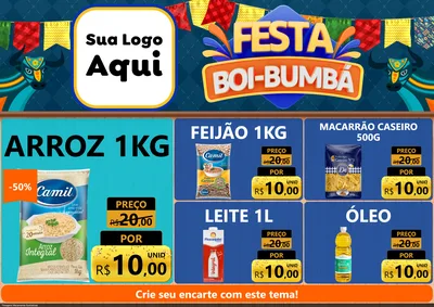 Modelo de Encarte para Encarte A4 Horizontal com o tema Festa Boi Bumbá para Supermercado