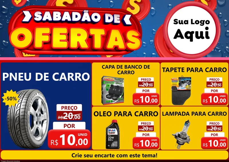 Modelo de Encarte para Encarte A4 Horizontal com o tema Sabadão de Ofertas para Auto peças