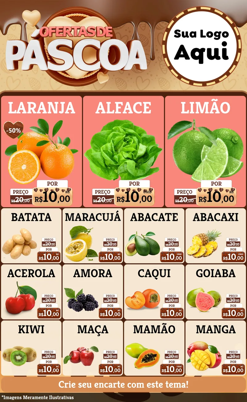 Modelo de Encarte para Encarte Grande com o tema Ofertas de Páscoa para Hortifrúti