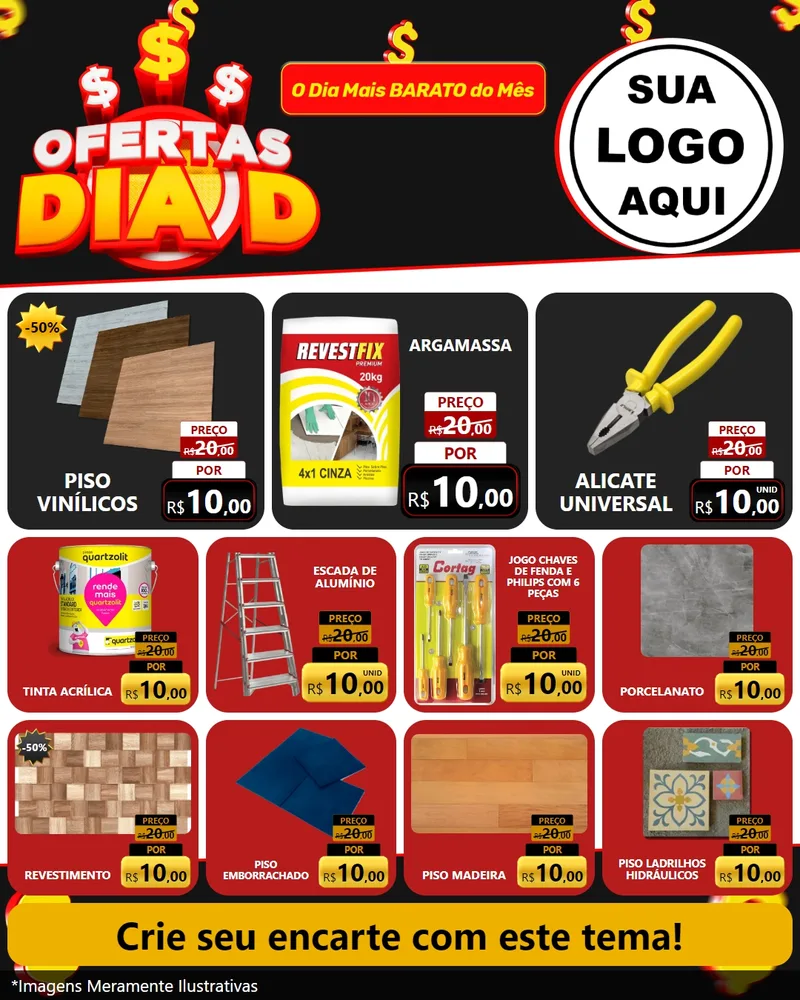 Modelo de Rede Social para Feed Instagram com o tema Ofertas Dia D para Material para Construção