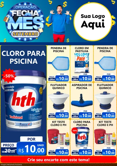 Modelo de Encarte para Encarte A4 Vertical com o tema Operação Fecha Mês Setembro para Produtos para Piscina