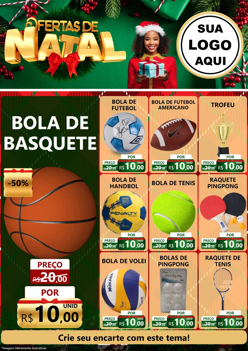 Modelo de Encarte para Encarte A4 Vertical com o tema Ofertas de Natal para Artigos Esportivos