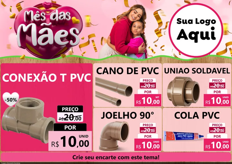 Modelo de Encarte para Encarte A4 Horizontal com o tema Mês das Mães para Tubos e conexões