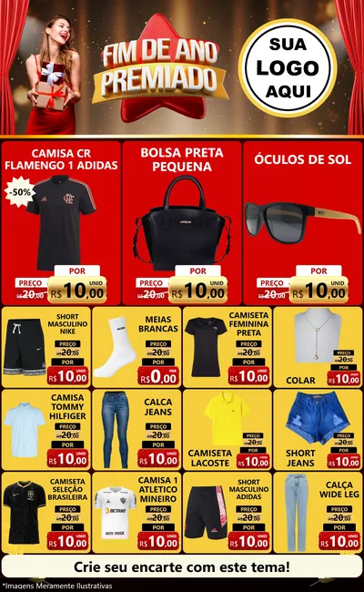 Modelo de Encarte para Encarte Grande com o tema Fim de Ano Premiado para Roupas e acessórios