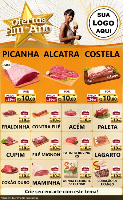 Modelo de Encarte para Encarte Grande com o tema Ofertas Fim de Ano para Açougue
