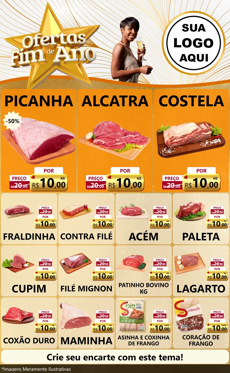 Modelo de Encarte para Encarte Grande com o tema Ofertas Fim de Ano para Açougue