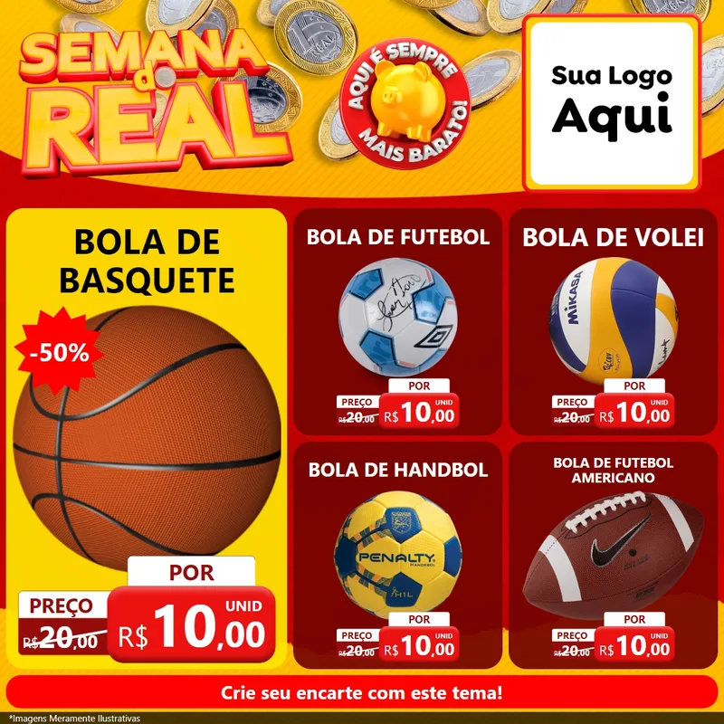 Modelo de Rede Social para Feed Facebook com o tema Semana do Real para Artigos Esportivos