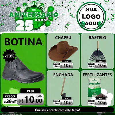 Modelo de Rede Social para Feed Facebook com o tema Promoção de Aniversário - 25 Anos para Agropecuária
