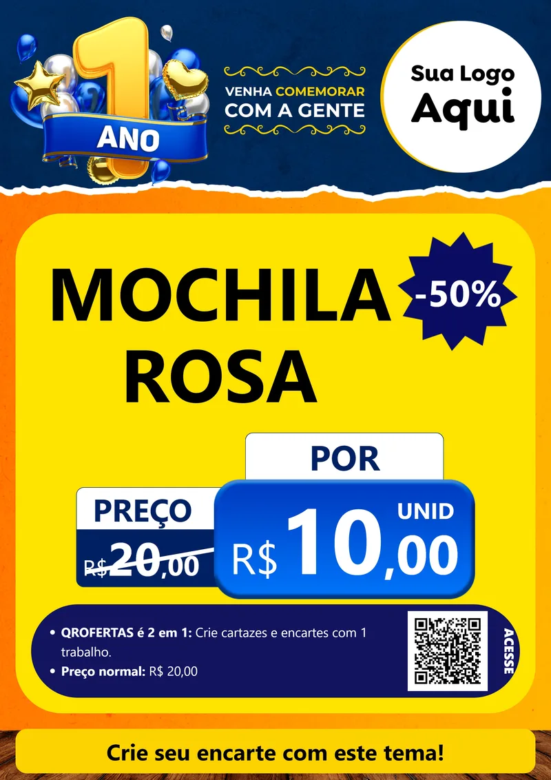Modelo de Cartaz para Cartaz A4 Vertical com o tema Um Ano de Aniversário para Papelaria