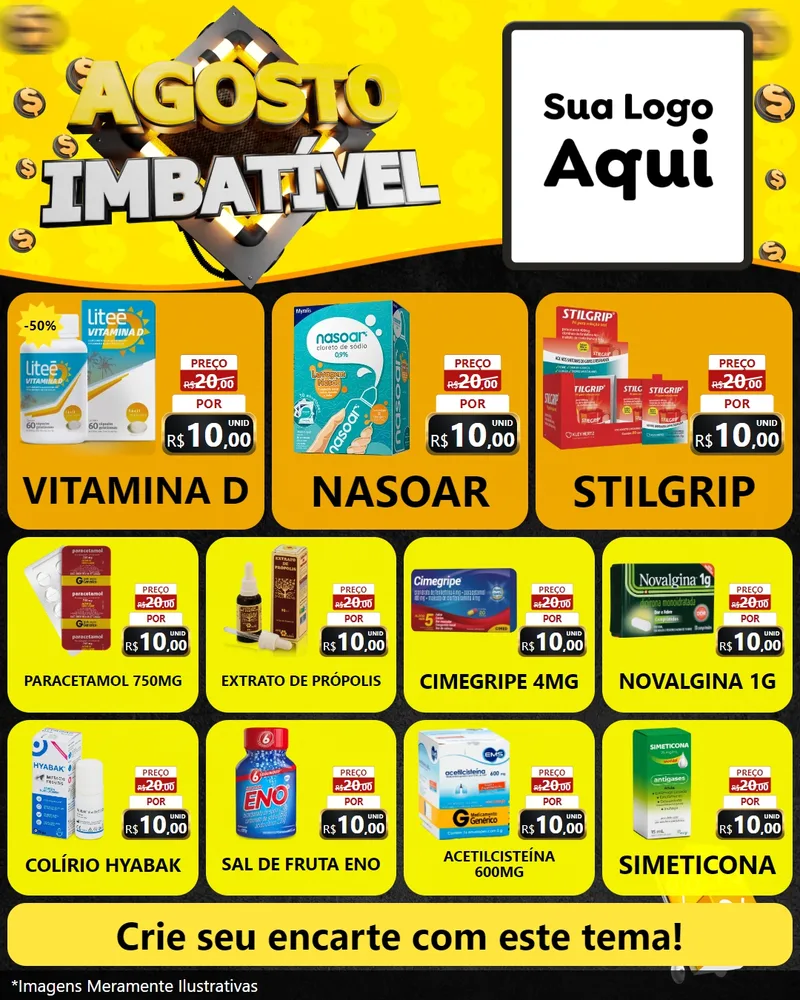 Modelo de Rede Social para Feed Instagram com o tema Agosto Imbatível para Farmácia