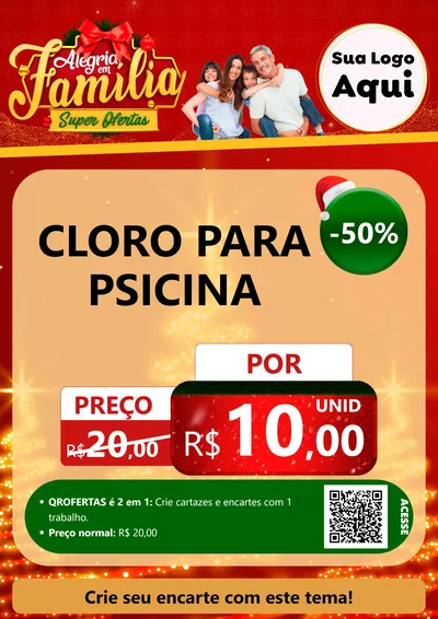 Modelo de Cartaz para Cartaz A4 Vertical com o tema Alegria em Família Super Ofertas - Natal para Produtos para Piscina