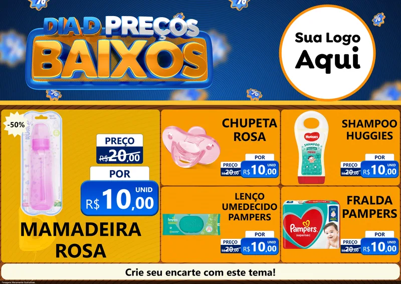 Modelo de Encarte para Encarte A4 Horizontal com o tema Dia D Preço Baixo para Bebês