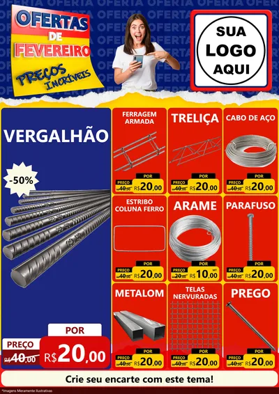 Modelo de Encarte para Encarte A4 Vertical com o tema Ofertas de Fevereiro - Preços Incríveis para Ferragens