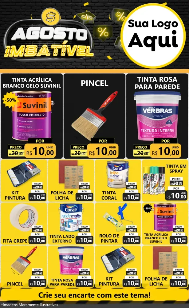 Modelo de Encarte para Encarte Grande com o tema Agosto Imbatível para Tintas e Ferramentas