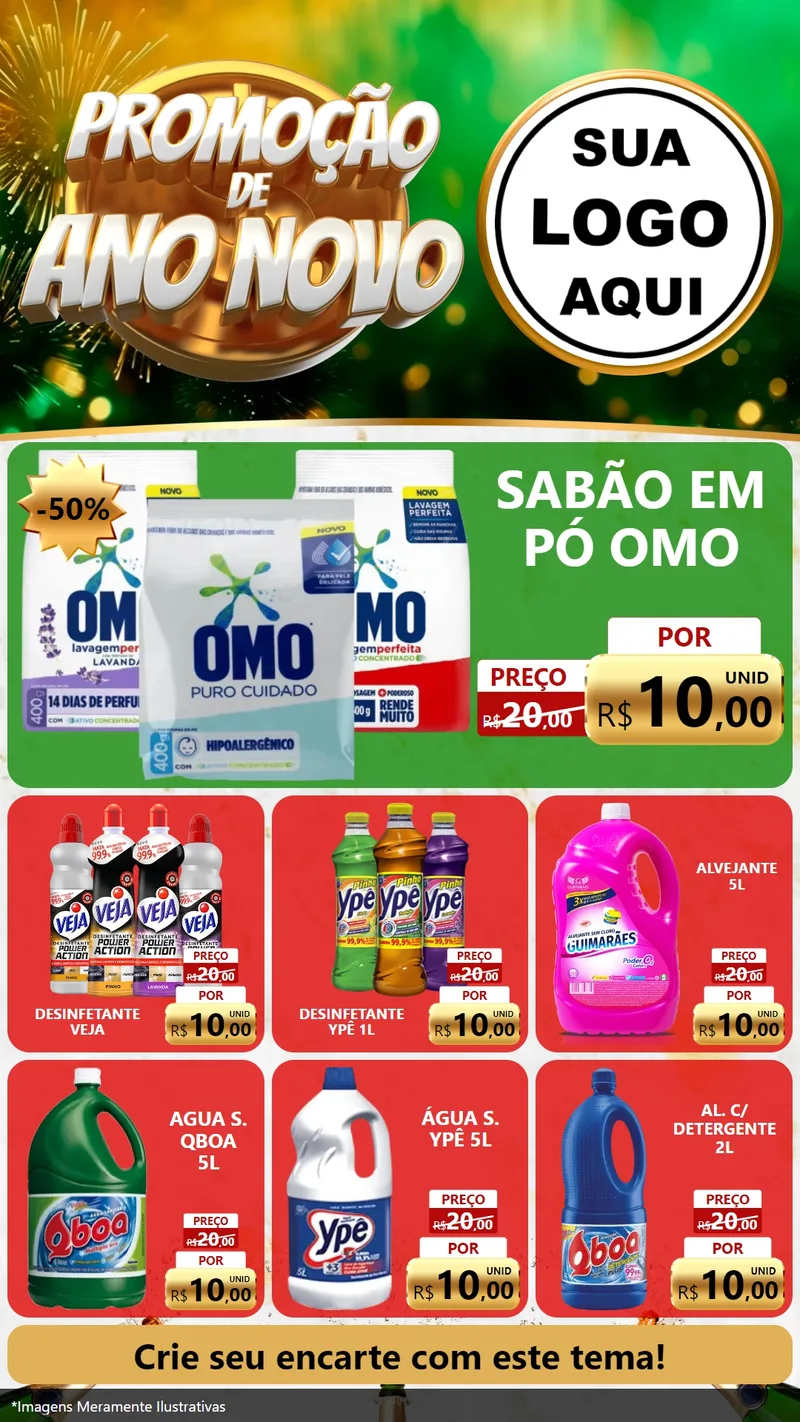 Modelo de Rede Social para Stories com o tema Promoção de Ano Novo para Produtos de Limpeza