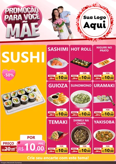 Modelo de Encarte para Encarte A4 Vertical com o tema Promoção Para Você Mãe para Comida japonesa