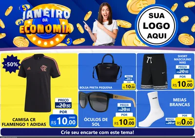 Modelo de Encarte para Encarte A4 Horizontal com o tema Janeiro da Economia para Roupas e acessórios