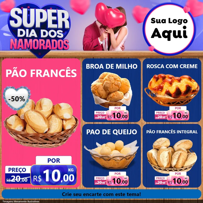 Modelo de Rede Social para Feed Facebook com o tema Super Dia dos Namorados para Padaria