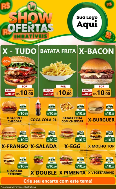 Modelo de Encarte para Encarte Grande com o tema Show de Ofertas Imbatíveis para Hamburgueria