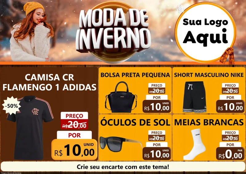 Modelo de Encarte para Encarte A4 Horizontal com o tema Moda de Inverno para Roupas e acessórios
