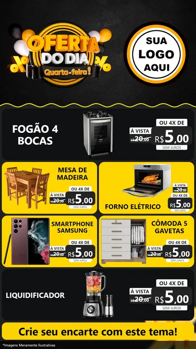 Modelo de TV para TV Vertical com o tema Oferta do Dia - Quarta Feira! para Móveis e Eletro