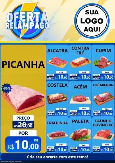 Modelo de Encarte para Encarte A4 Vertical com o tema Oferta Relâmpago para Açougue