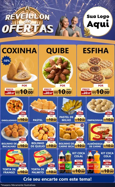 Modelo de Encarte para Encarte Grande com o tema Réveillon de Ofertas para Salgadaria