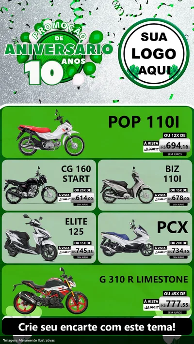 Modelo de TV para TV Vertical com o tema Promoção de Aniversário - 10 Anos para Concessionaria de Motos