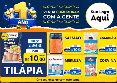 Modelo de Encarte para Encarte A4 Horizontal com o tema Um Ano de Aniversário para Peixaria