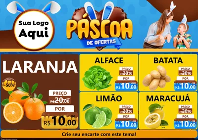 Modelo de Encarte para Encarte A4 Horizontal com o tema Páscoa de Ofertas para Hortifrúti