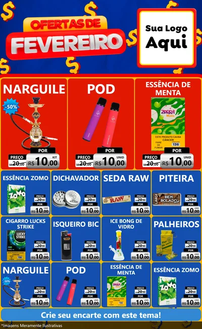 Modelo de Encarte para Encarte Grande com o tema Ofertas de Fevereiro para Tabacaria