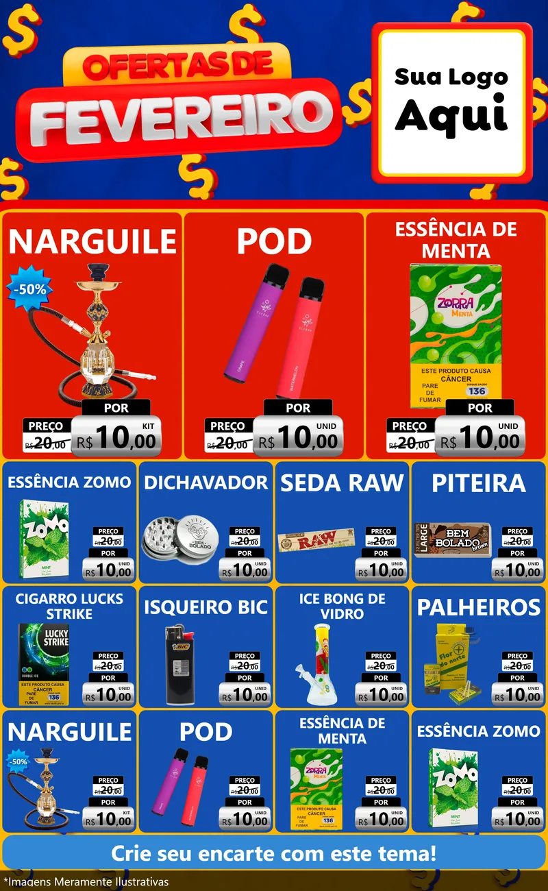 Modelo de Encarte para Encarte Grande com o tema Ofertas de Fevereiro para Tabacaria