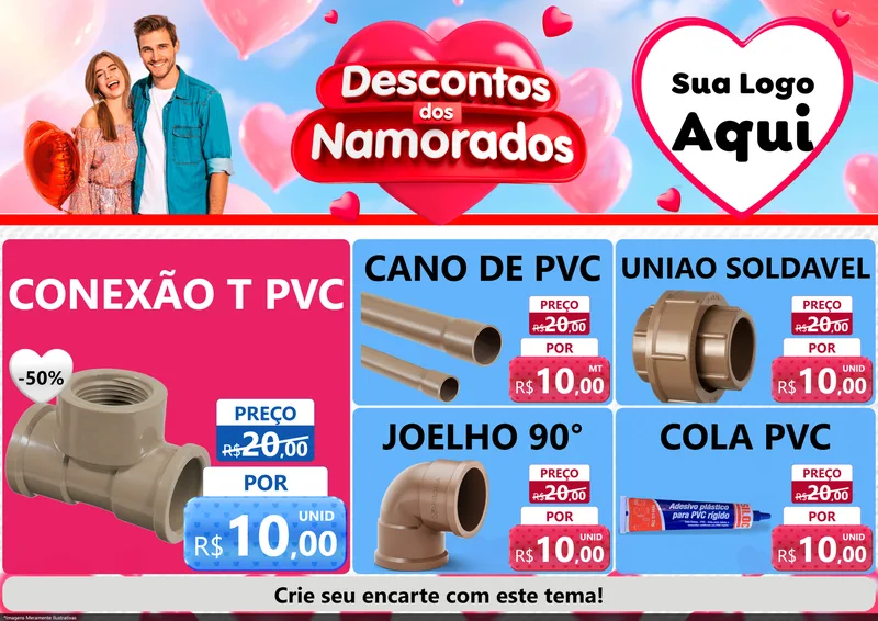 Modelo de Encarte para Encarte A4 Horizontal com o tema Descontos dos Namorados para Tubos e conexões