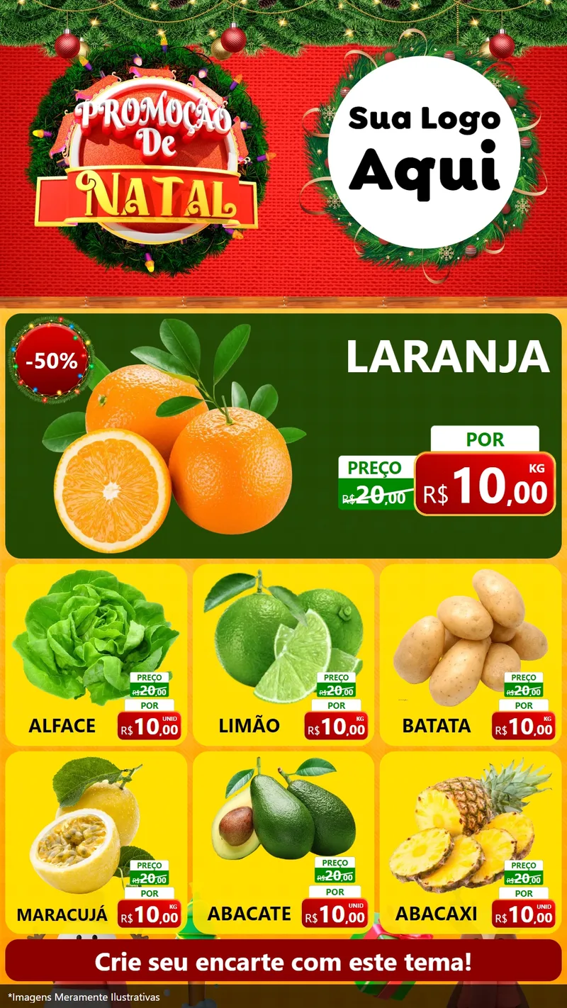 Modelo de Rede Social para Stories com o tema Promoção de Natal para Hortifrúti