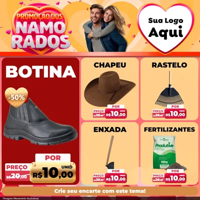 Modelo de Rede Social para Feed Facebook com o tema Promoção dos Namorados para Agropecuária
