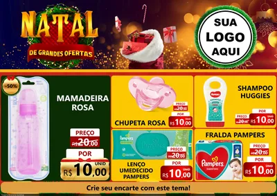 Modelo de Encarte para Encarte A4 Horizontal com o tema Natal de Grandes Ofertas para Bebês