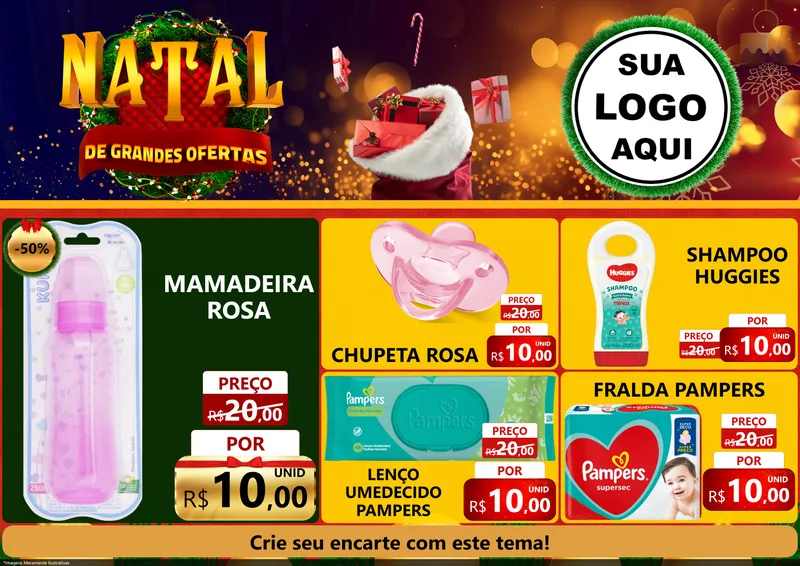 Modelo de Encarte para Encarte A4 Horizontal com o tema Natal de Grandes Ofertas para Bebês