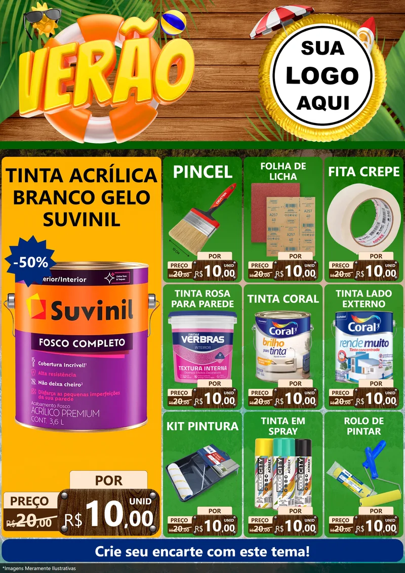 Modelo de Encarte para Encarte A4 Vertical com o tema Verão para Tintas e Ferramentas