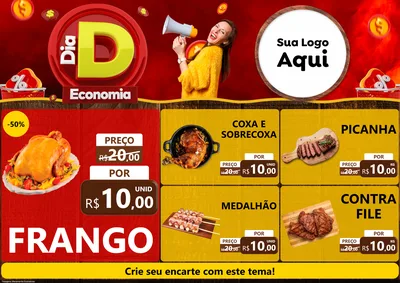 Modelo de Encarte para Encarte A4 Horizontal com o tema Dia D Economia para Assados
