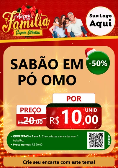 Modelo de Cartaz para Cartaz A4 Vertical com o tema Alegria em Família Super Ofertas - Natal para Produtos de Limpeza