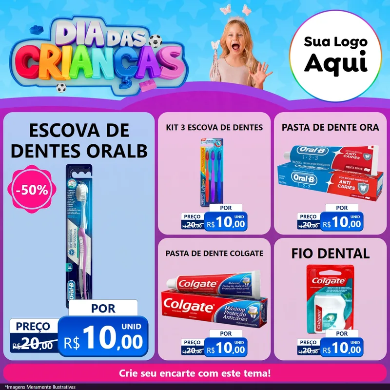 Modelo de Rede Social para Feed Facebook com o tema Dia Das Crianças para Higiene Pessoal