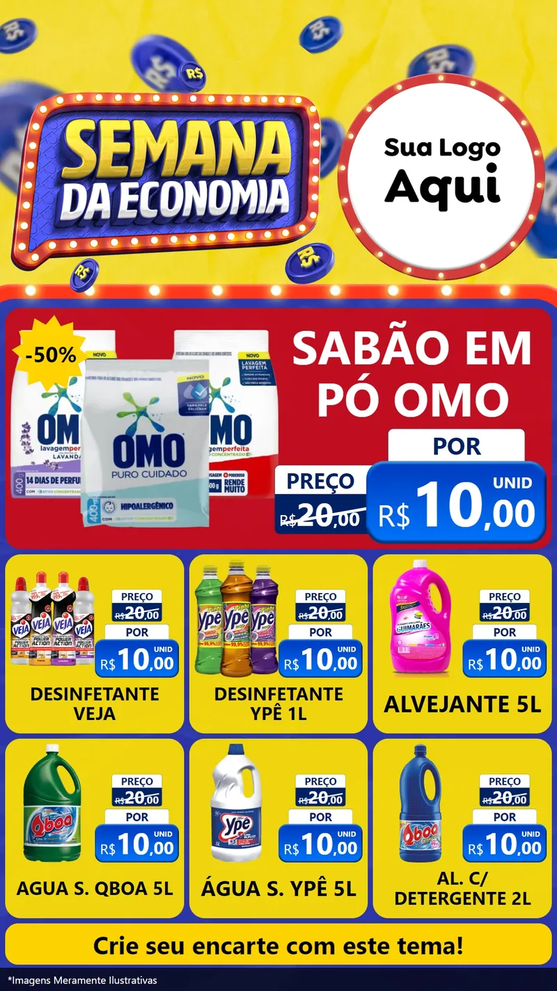 Modelo de Rede Social para Stories com o tema Semana da Economia para Produtos de Limpeza