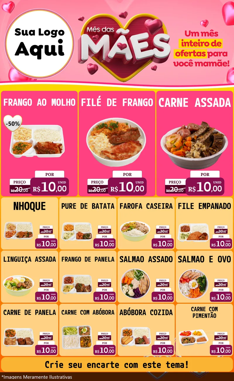 Modelo de Encarte para Encarte Grande com o tema Mês das Mães para Restaurante