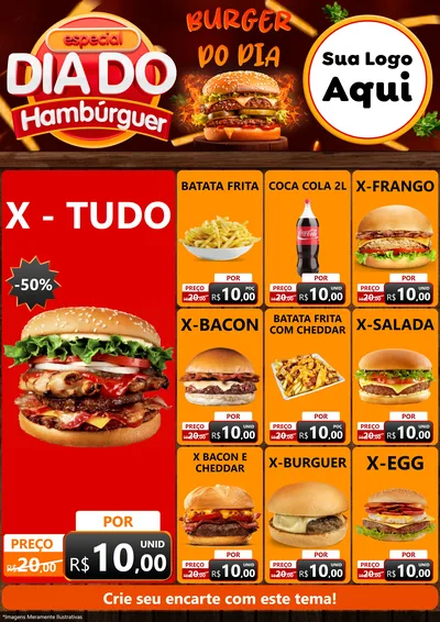 Modelo de Encarte para Encarte A4 Vertical com o tema Especial Dia do Hambúrguer para Hamburgueria