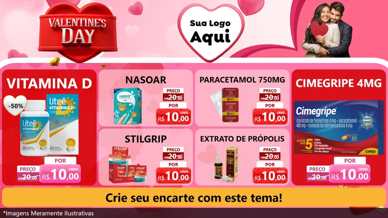 Modelo de TV para TV Horizontal com o tema Valentine's Day para Farmácia
