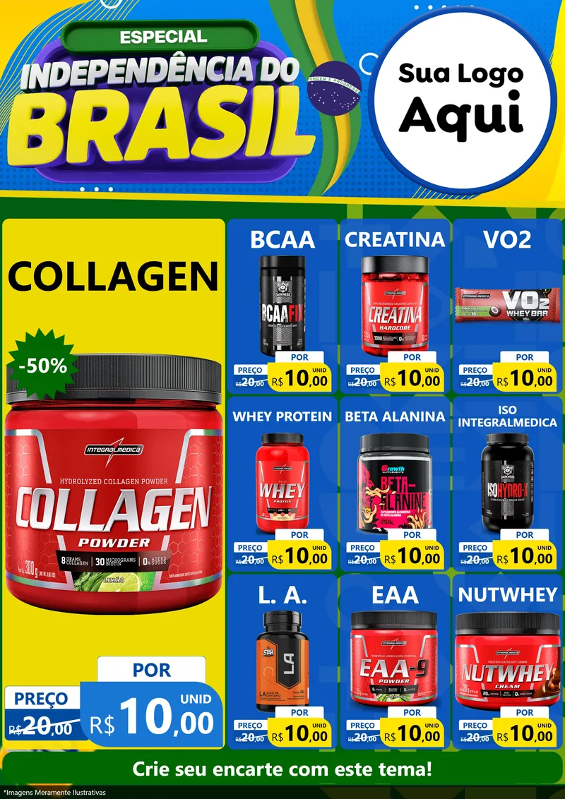 Modelo de Encarte para Encarte A4 Vertical com o tema Especial Independência do Brasil para Suplementos alimentares