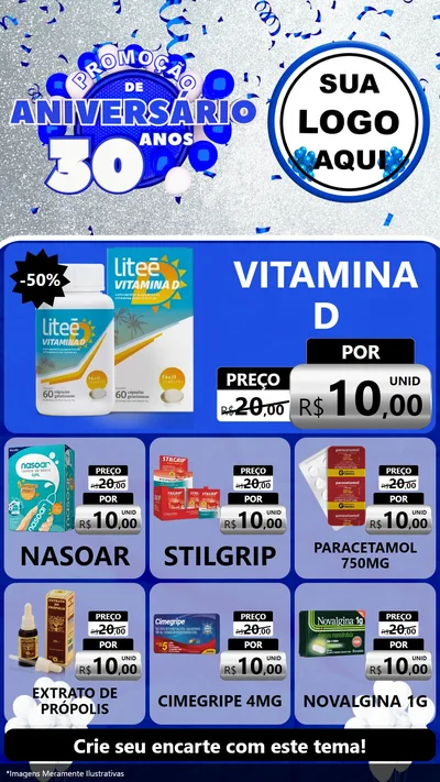 Modelo de Rede Social para Stories com o tema Promoção de Aniversário - 30 Anos para Farmácia