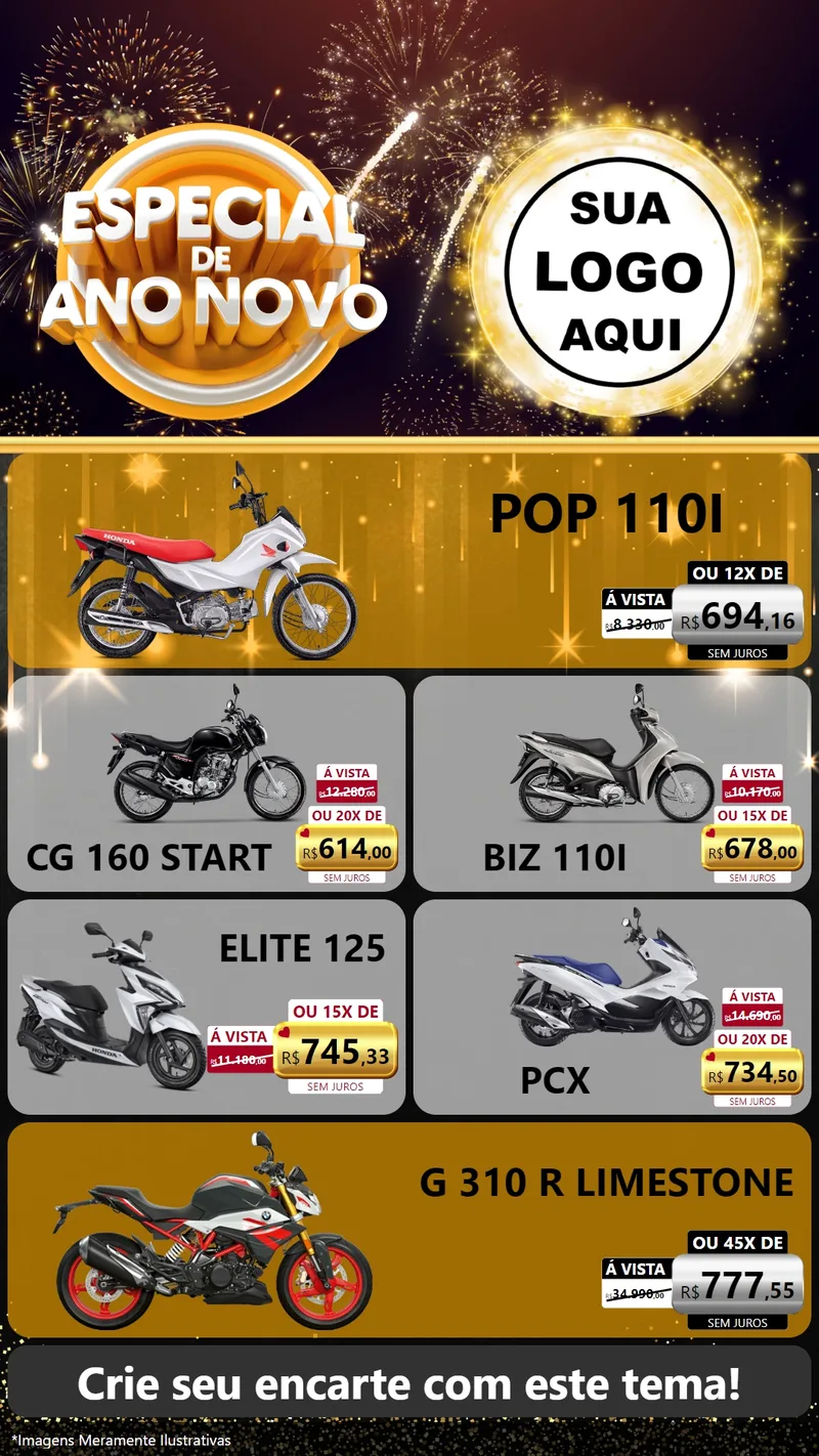 Modelo de TV para TV Vertical com o tema Especial de Ano Novo para Concessionaria de Motos