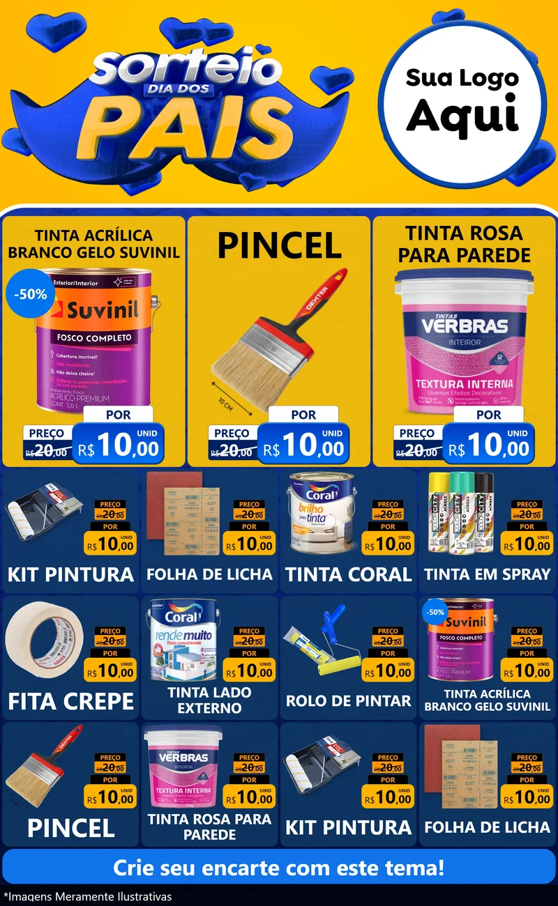 Modelo de Encarte para Encarte Grande com o tema Sorteio Dia dos Pais para Tintas e Ferramentas
